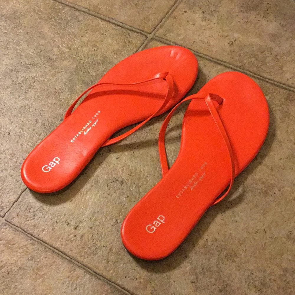 Bright Orange Leather Flip Flops